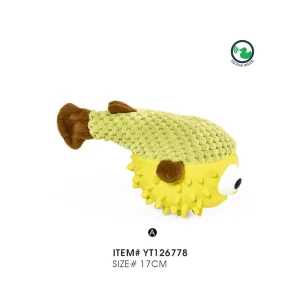 プラシ天の魚の犬のおもちゃはWtihの注文の黄色い赤いオレンジを鳴らす