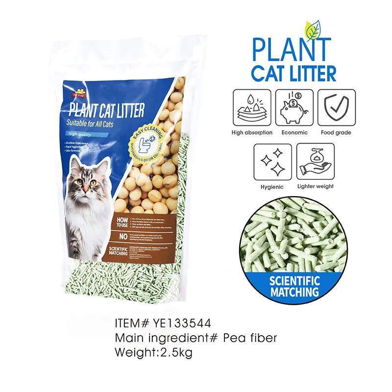Litière pour chat en fibre de pois parfumée au thé vert
