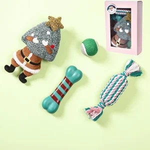 Juego de 4 juguetes navideños para perros, de vinilo de peluche, para masticar