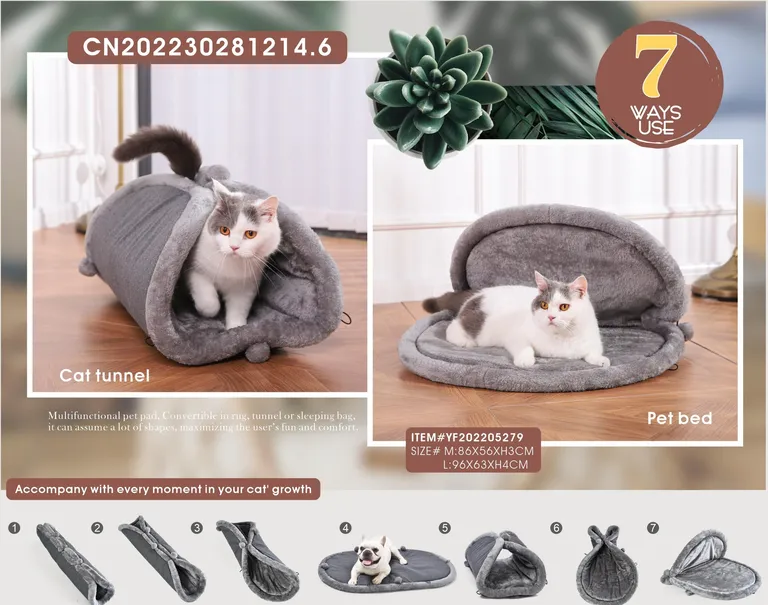 Cama dobrável em túnel para gatos