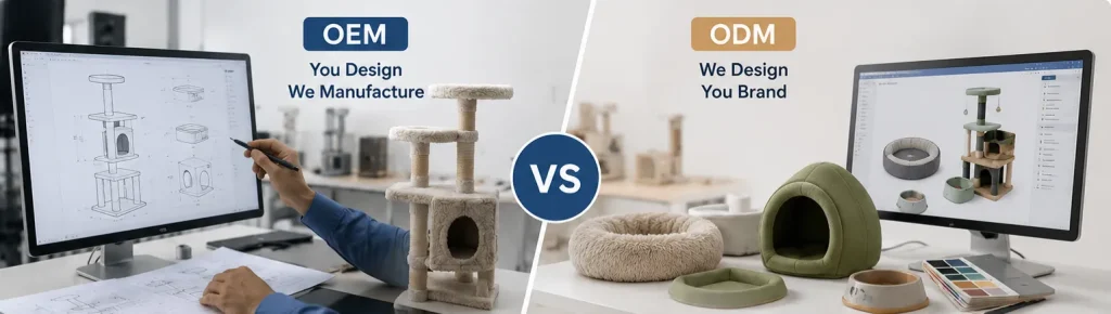 OEM vs ODM pet product manufacturing comparison showing