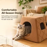 Cozy Enclosed Cat Cave Bed Soft Pet House Function